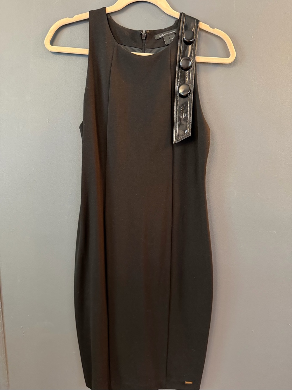 Armani Exchange Black Dress with Patent Button Strap